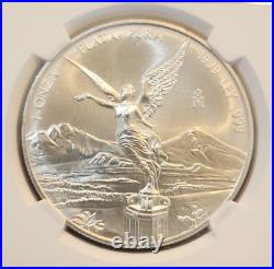 1999 Mexico LIBERTAD 1.0 oz. 999 Silver coin NGC Certified MS 69