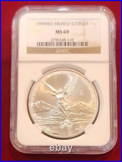 1999 Mexico LIBERTAD 1.0 oz. 999 Silver coin NGC Certified MS 69