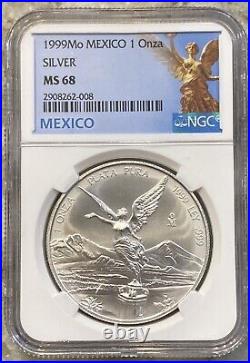 1999 Mo 1 Oz Silver Libertad NGC MS68 Mexico Onza, 2nd Lowest Mintage @ 95,000