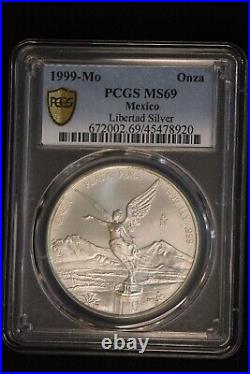 1999-Mo Mexico 1 oz Silver Libertad MS69 PCGS TOP POP! ONLY 1 HIGHER