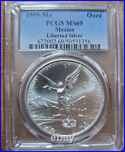 1999 Mo Mexico Onza Libertad. 999 Silver PCGS MS69 Key Date