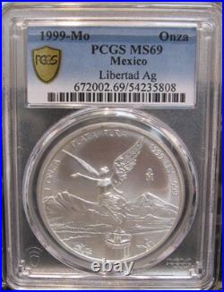 1999 Mo Mexico Onza Silver Libertad PCGS MS69 Low Mintage