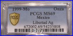 1999 Mo Mexico Onza Silver Libertad PCGS MS69 Low Mintage