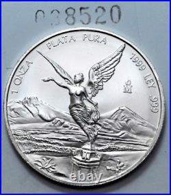 1999 UNC 1 oz 999 SILVER Ley Mexican Libertad 1 Onza Pura Plata Coin Rare