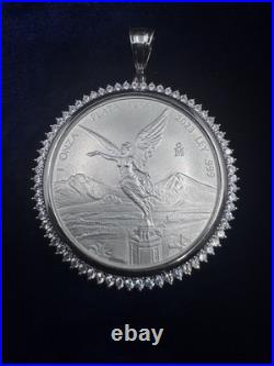 1oz 999 Libertad Centenario Coin with 925 Sterling Silver Bezel CZ Stone Pendant