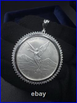 1oz 999 Libertad Centenario Coin with 925 Sterling Silver Bezel CZ Stone Pendant