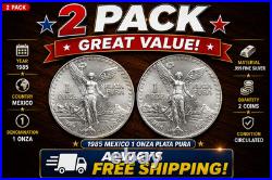 2-Pack 1985 Mexico Silver Onza 1 Oz. 999 Fine Silver Coins Free Shipping