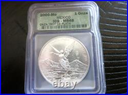 2000 Mo Mexican Libertad 1 Onza Troy De Plata Plata Pura. 0999 Icg Ms66