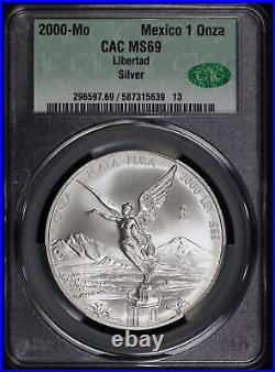 2000-Mo Mexico Silver Libertad 1 Onza CACG MS-69