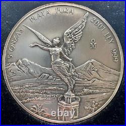 2001 5 oz Silver Mexican Libertad Coin With Original Box