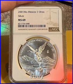 2001 Mexico 1 Onza Silver Coin Libertad Ngc Ms69