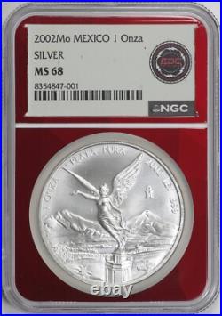 2002 Mo Mexico 1 Onza Silver Libertad NGC MS68 BN001
