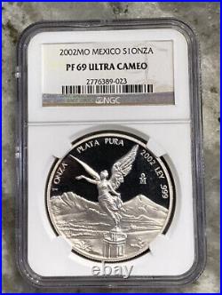 2002 Mo Mexico 1 Oz Silver Libertad, NGC PF69 UCAM Low Mintage Proof Onza