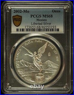 2002 Mo Mexico Onza Libertad Silver PCGS MS68