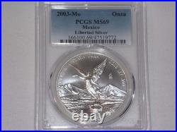 2003 MO PCGS MS69 MEXICO 1 ONZA SILVER LIBERTAD Pop 46 Highest Grade