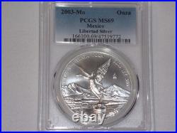 2003 MO PCGS MS69 MEXICO 1 ONZA SILVER LIBERTAD Pop 46 Highest Grade