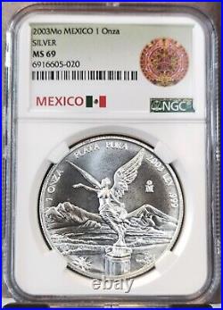 2003 Mexico Silver 1 Onza Libertad Ngc Ms 69 Rare 1 Oz Stunning Gem Top Pop