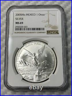 2005 Mo 1 Oz Silver Mexico Libertad Large Onza NGC MS69