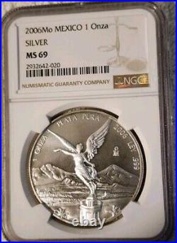 2006 Mo Mexico 1 Onza 1 troy oz. 999 Fine Silver Libertad Angel Coin MS69 NGC