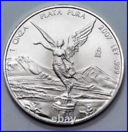 2007 1 Oz 999 Fine SILVER MEXICO Libertad Pura Plata UNC Coin Round Mexican Mint