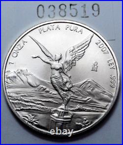 2007 1 Oz 999 Fine SILVER MEXICO Libertad Pura Plata UNC Coin Round Mexican Mint