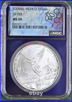 2008-Mo Mexico 1 oz Silver Libertad MS-69 NGC Purple Core Trader Bea Slab