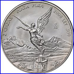 2008-Mo Mexico 2 Ounce Silver 2 Onzas Libertad BU