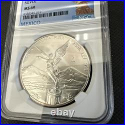 2008Mo-1 oz MS69 Libertad BU. 999 Silver Coin NGC-Mexico Angel Label Onza