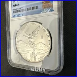 2008Mo-1 oz MS69 Libertad BU. 999 Silver Coin NGC-Mexico Angel Label Onza