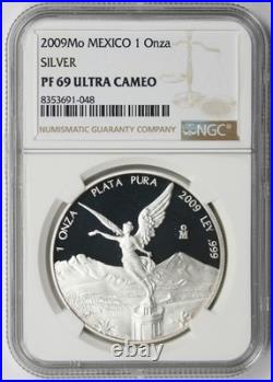 2009 Mo Mexico Libertad Winged Victory Silver 1 Onza Proof PF 69 Ultra Cameo NGC