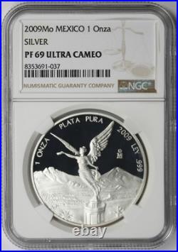 2009 Mo Mexico Libertad Winged Victory Silver 1 Onza Proof PF 69 Ultra Cameo NGC