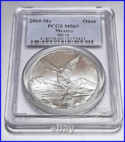 2009-Mo PCGS MS69 Onza Libertad Mexico 1 Oz Silver Buillion Coin