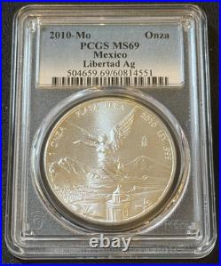2010 1 Oz. 999 Silver Mo Mexico Libertad Plata Pura PCGS MS 69 Graded Mexico