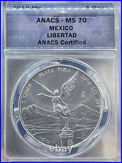 2010 Mexican Libertad Coin ANACS MS 70 Silver Onza LOC17