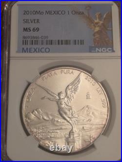 2010 Mexico Onza NGC MS69 1 Oz Silver. 999 Libertad #30