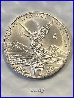 2010 Mo Mexico Silver Libertad 2 oz. 999 Dos Onza Plata Coin