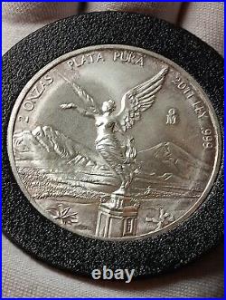 2011 2 Ounce. 999 Silver Mexican Libertad With Purple Toning Starting
