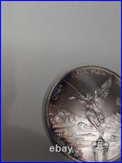 2011 Mexican Libertad 1 oz Silver Uncirculated Coin Natural Rainbow Edge Toning
