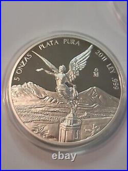 2011 Mexico 5 Onzas 5 oz Proof Silver Libertad in Capsule. Only 2,000 produced