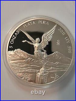 2011 Mexico 5 Onzas 5 oz Proof Silver Libertad in Capsule. Only 2,000 produced