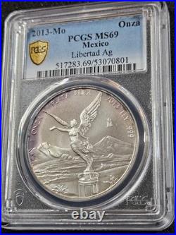 2013-Mo MEXICO Libertad Un Onza Ag Silver Mexican Coin 1 oz PCGS MS69 TONED