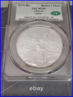 2014 Mexico 1 oz Silver Libertad Graded CAC MS68 Beautiful Coin
