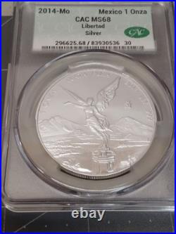 2014 Mexico 1 oz Silver Libertad Graded CAC MS68 Beautiful Coin