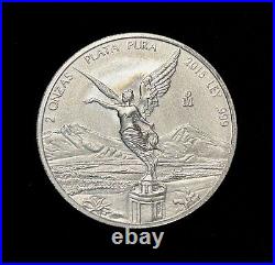 2015 2Oz Uncirculated Mexican Libertad. 999 Fine Silver Coin BU in Flip