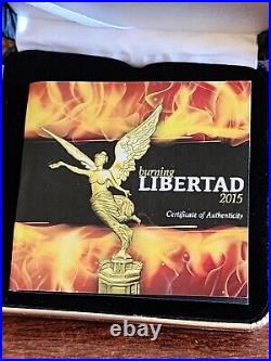 2015 Burning Libertad 1 oz Silver Coin Ruthenium & 24K Gold Plate RARE Only 1000