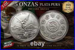 2015 Mexico 5 oz Silver Libertad. 999 Fine Silver Coin Sealed Capsule Free Ship