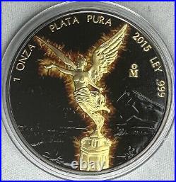 2015 Mexico Burning Libertad 1 oz. 999 Silver, Black Ruthenium & Gold #930