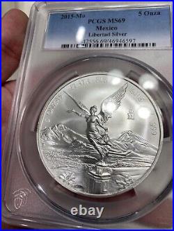 2015 Mexico Libertad Onza Pura Plata 5 oz. 999 Silver Coin PCGS MS69 Big Slab