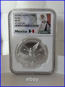 2016 Mexico 1 Oz Silver Libertad MS 70 Mexican Flag And Temple Label 1 Onza