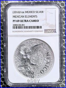 2016 Mexico 1 oz Silver Proof Mexican Elements Medal NGC PF 69 UCAM Coin Round
